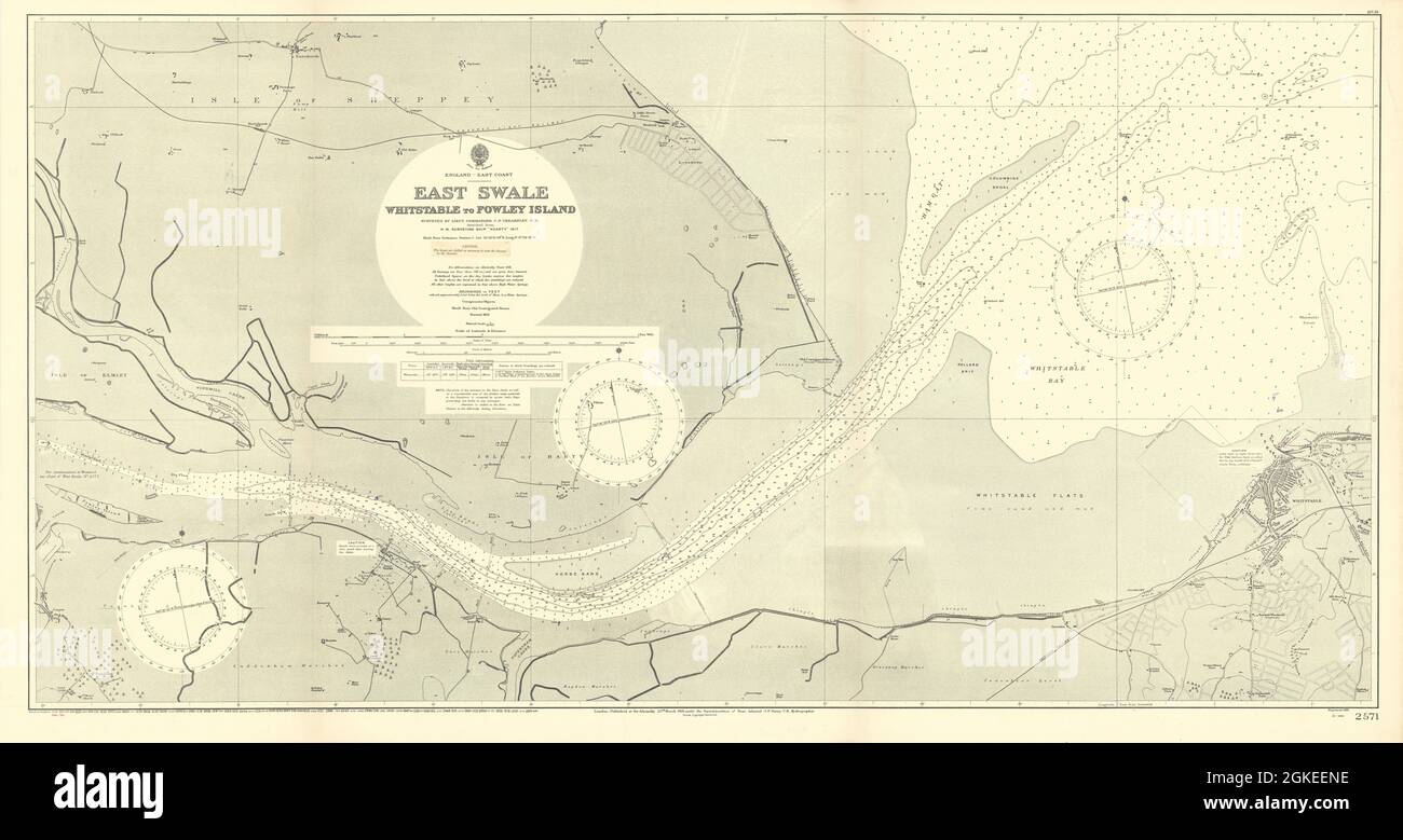 East Swale. Whitstable Isle of Sheppey Kent. ADMIRALTY sea chart 1918 (1954) map Stock Photo