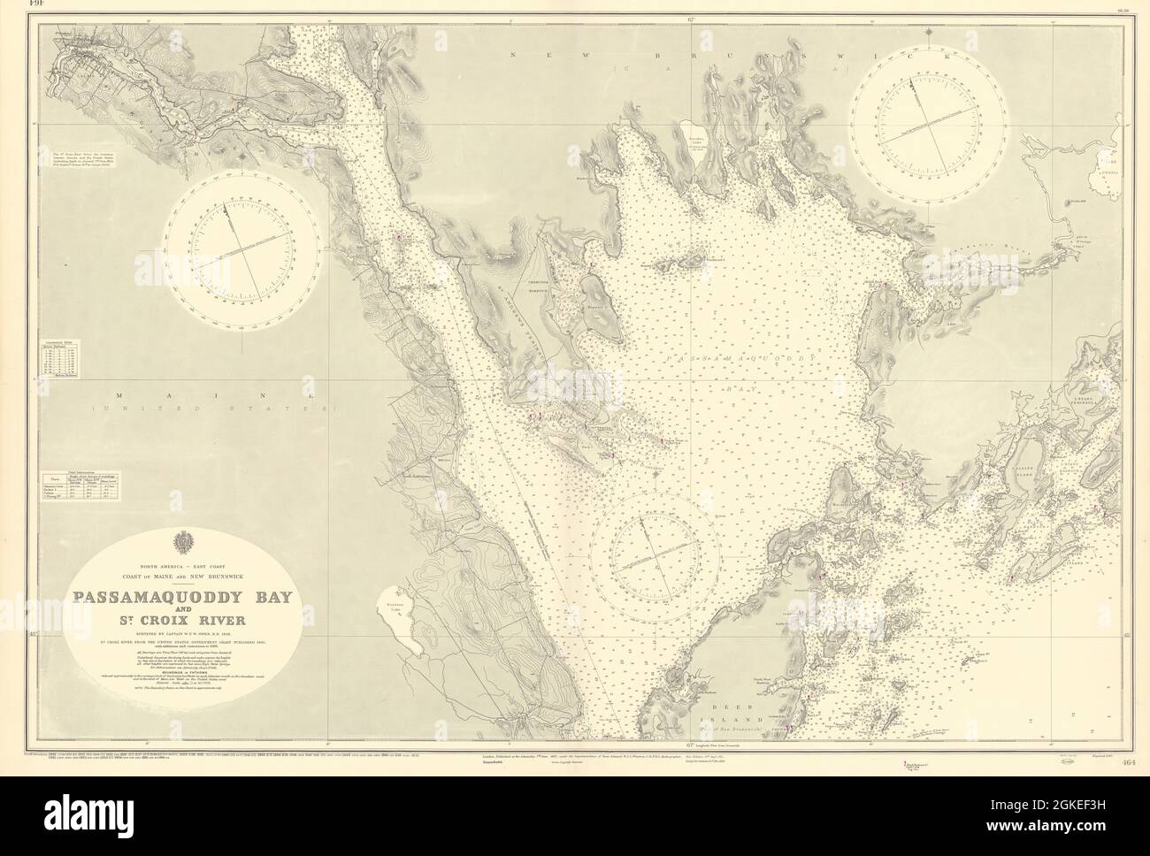 Maine New Brunswick Passamaquoddy Bay St Croix ADMIRALTY chart 1897 (1956) map Stock Photo