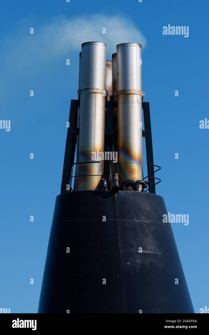Smoking chimneys of the ferry Norroena, Smyril Line ship, Iceland Stock ...
