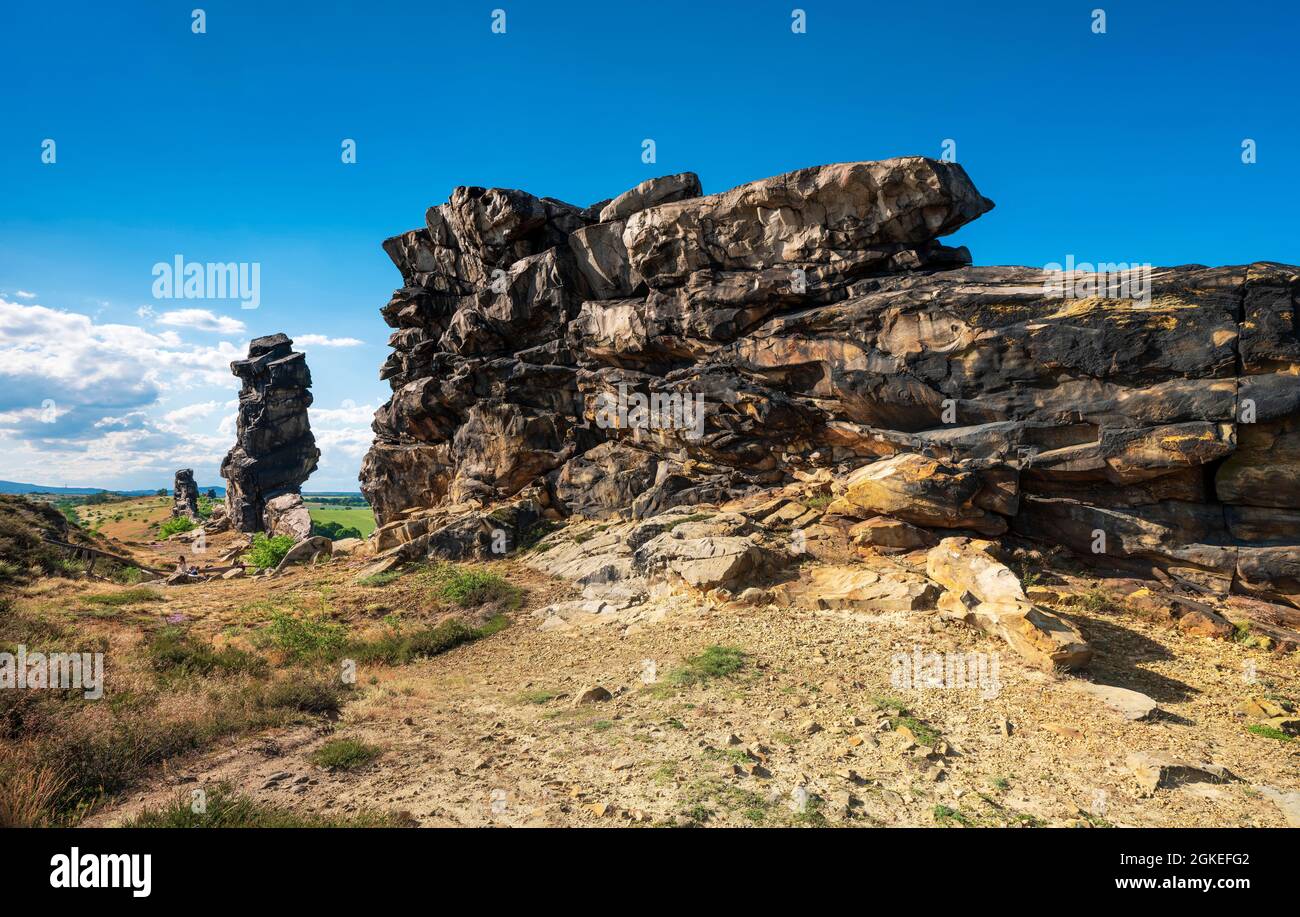 Rock formation, Teufelsmauer nature reserve, near Weddersleben, Harz, Saxony-Anhalt, Germany Stock Photo