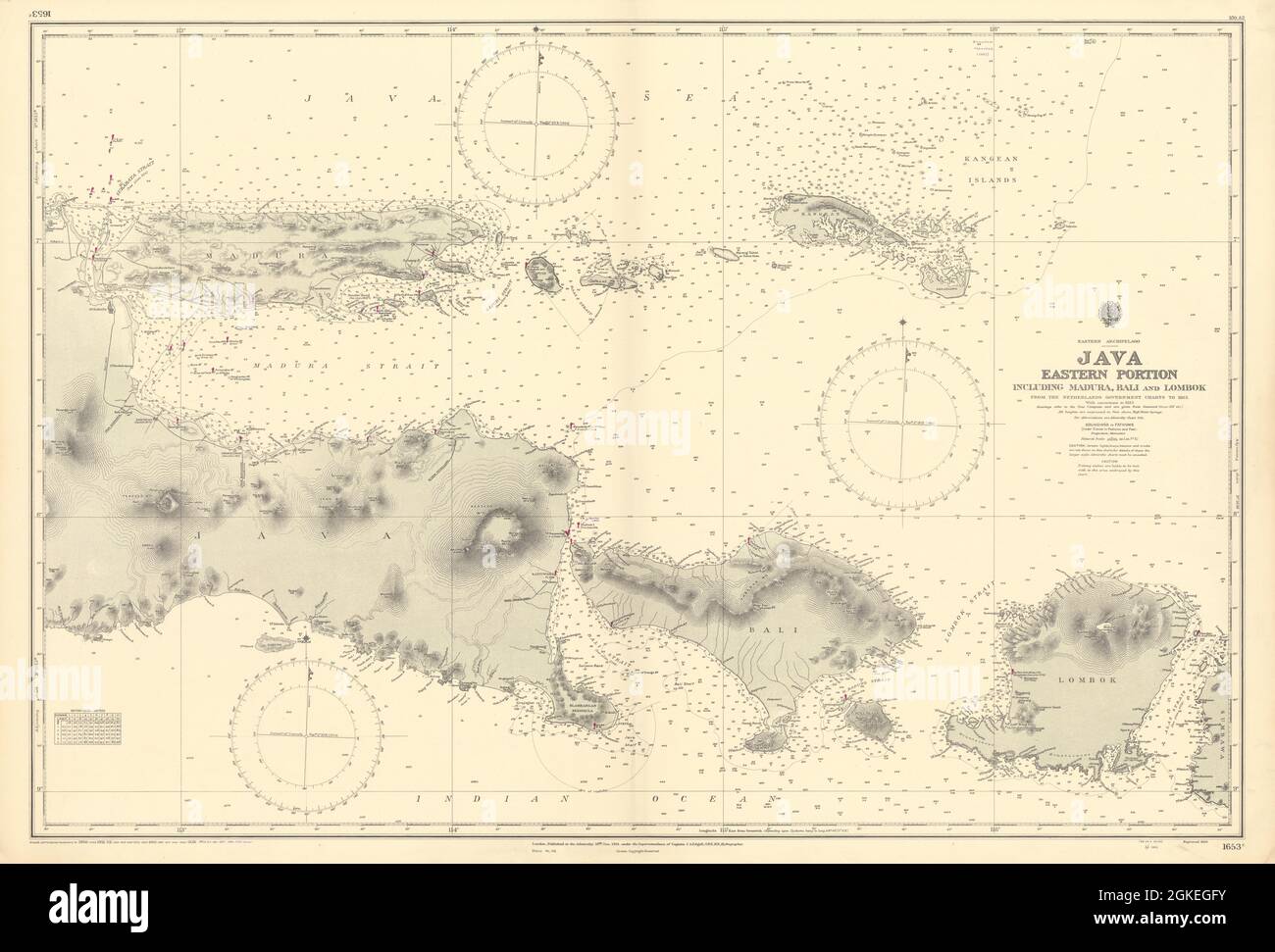 Eastern Java Madura Bali Lombok. Indonesia. ADMIRALTY sea chart 1934 (1954) map Stock Photo