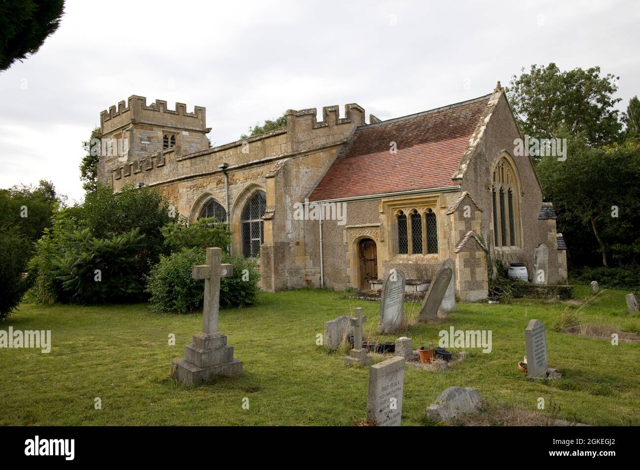 All Saints church Weston-on-Avon, Warwickshire is Grade 1 listed building with a history going back to 1066 and the remains of a mediaeval cross. Nave Stock Photo