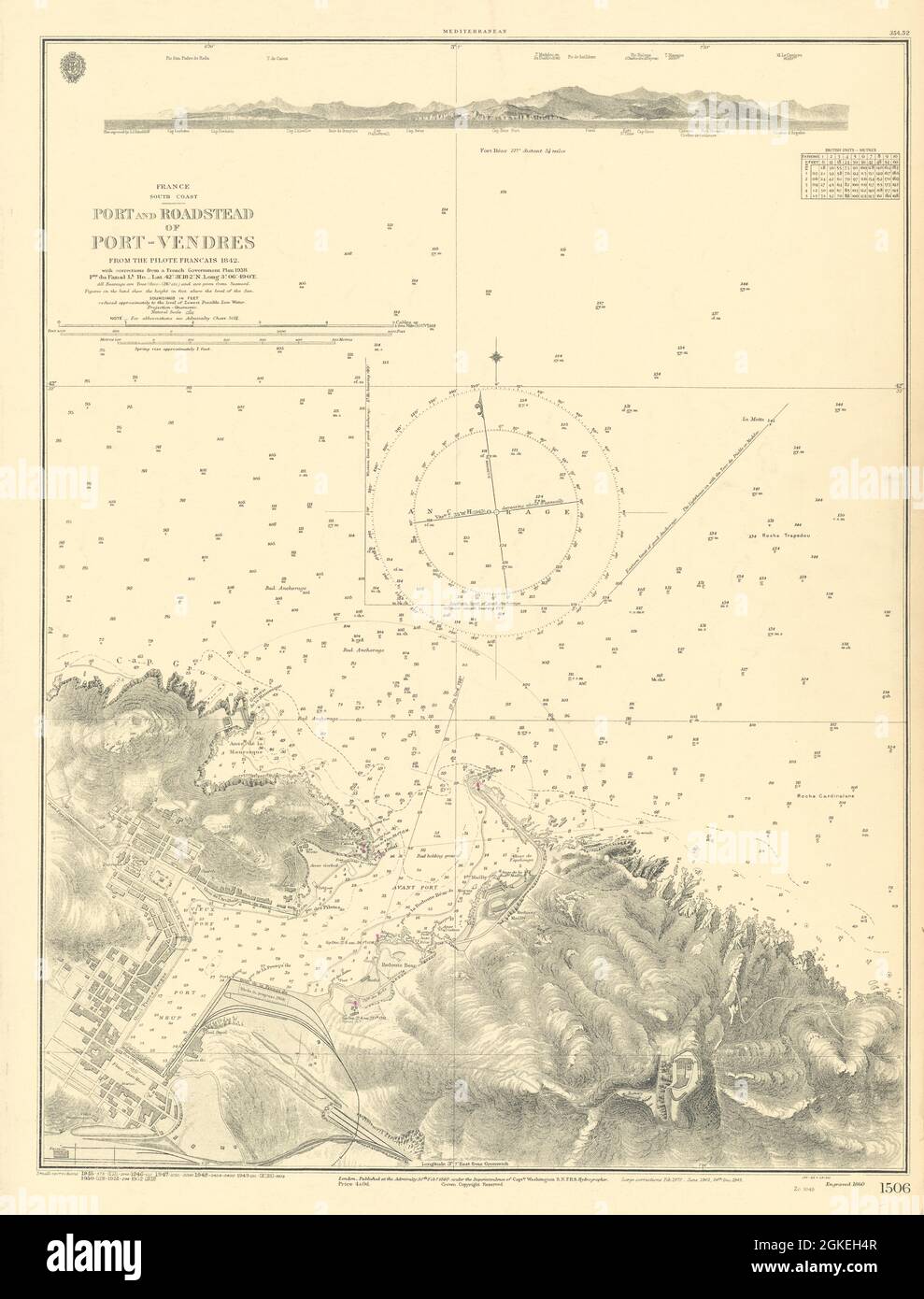 Port-Vendres roadstead. Pyrénées-Orientales. ADMIRALTY sea chart 1860 (1952) map Stock Photo