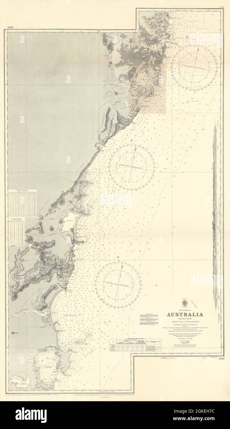 New South Wales coast. Jervis Bay to Sydney. ADMIRALTY sea chart 1869 ...