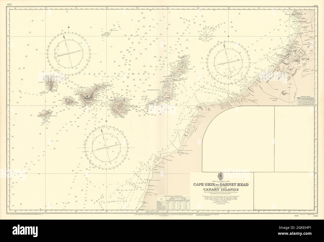 Canary Islands Morocco Western Sahara coast. ADMIRALTY sea chart 1898 (1956) map Stock Photo