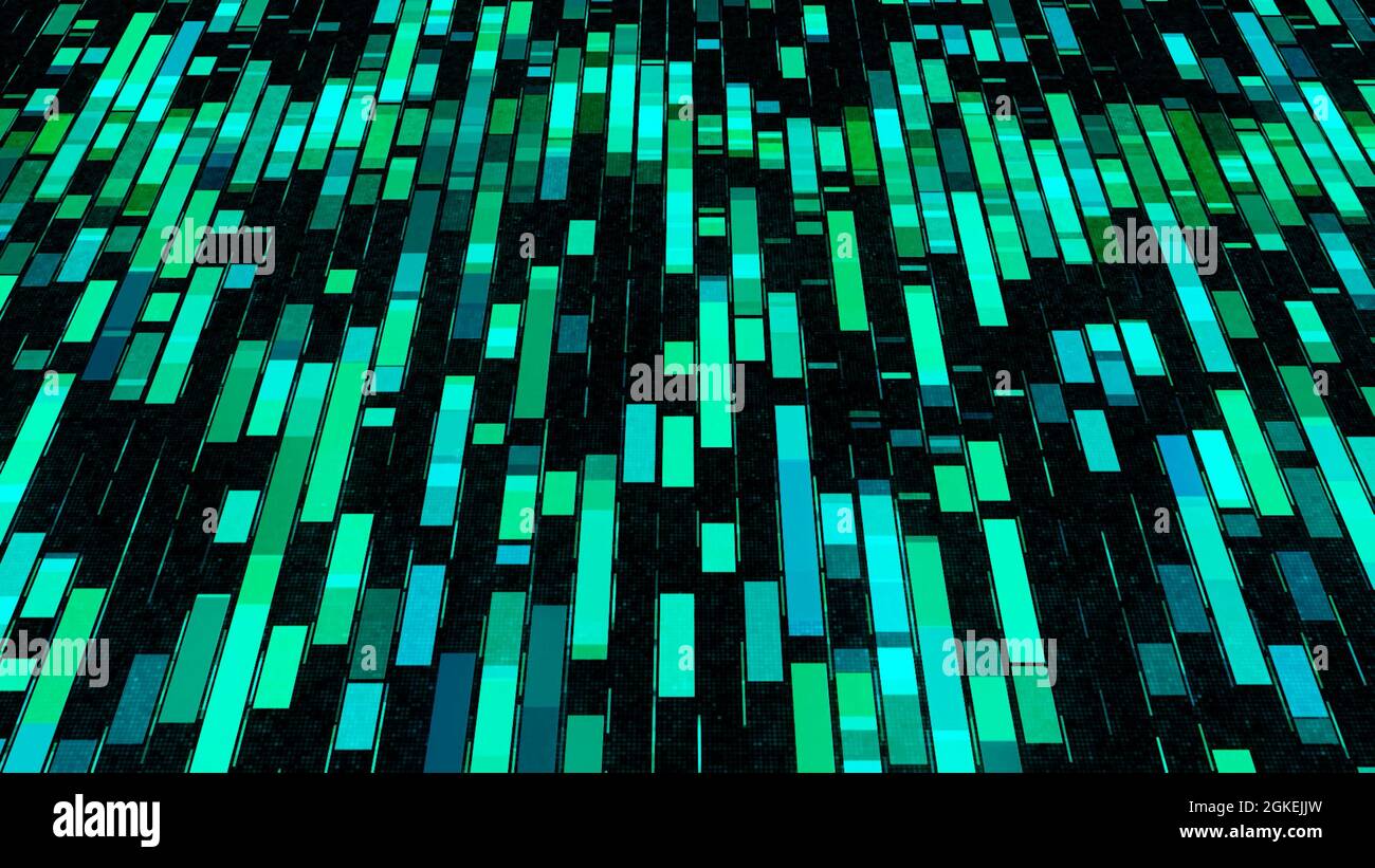 Abstract geometric technological pattern with blocks of data moving on  black background. Animation. Visualization of digital information  transmission Stock Photo - Alamy