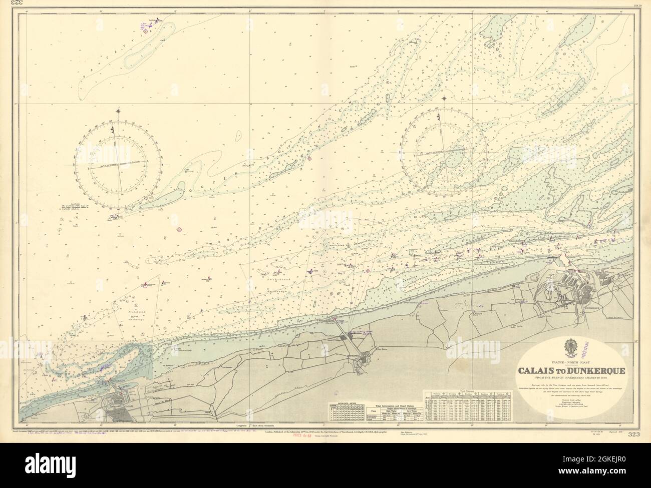Calais-Dunkerque coast Nord Pas-de-Calais ADMIRALTY chart 1940 (1953) old map Stock Photo