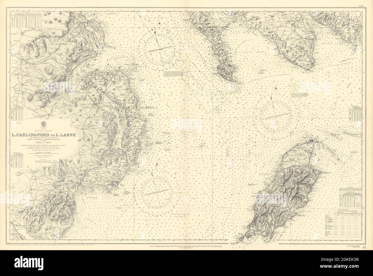 NW Irish Down Antrim Isle of Man Wigtownshire ADMIRALTY chart 1890 (1946) map Stock Photo