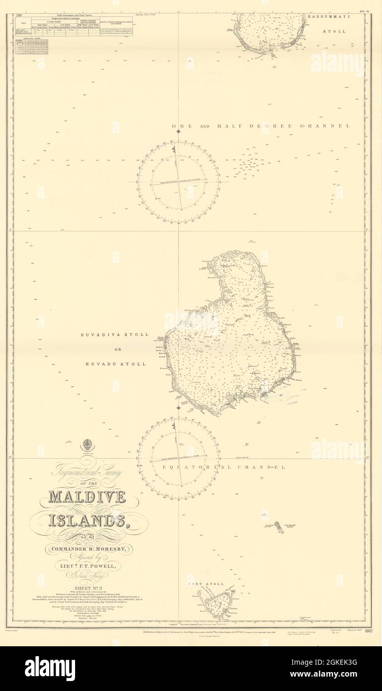 Maldive Islands 3 South Walker/EAST INDIA COMPANY sea chart 1839 (1950
