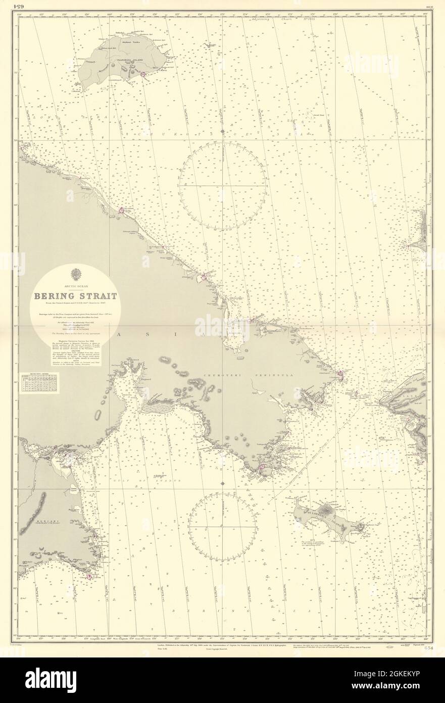Bering Strait, Arctic Ocean. Russia Alaska. ADMIRALTY sea chart 1884 (1955) map Stock Photo