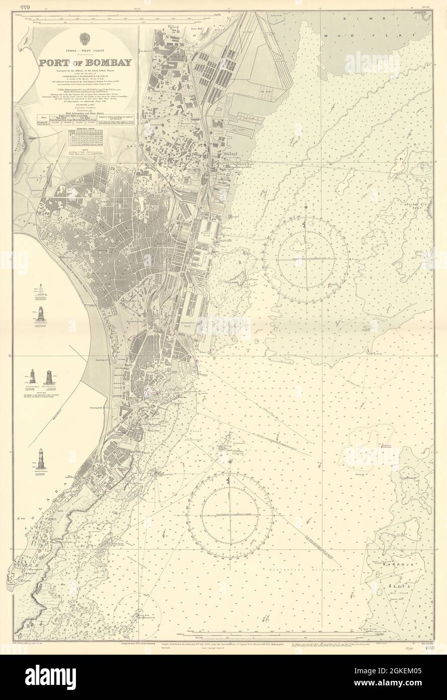 Port of Bombay. Mumbai India. ADMIRALTY sea chart 1894 (1956) old vintage map Stock Photo