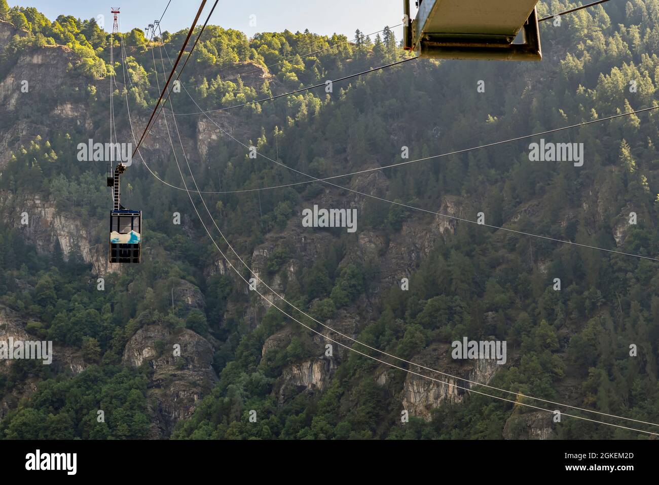 The cable car that connects Buisson with Chamois, Aosta Valley, Italy