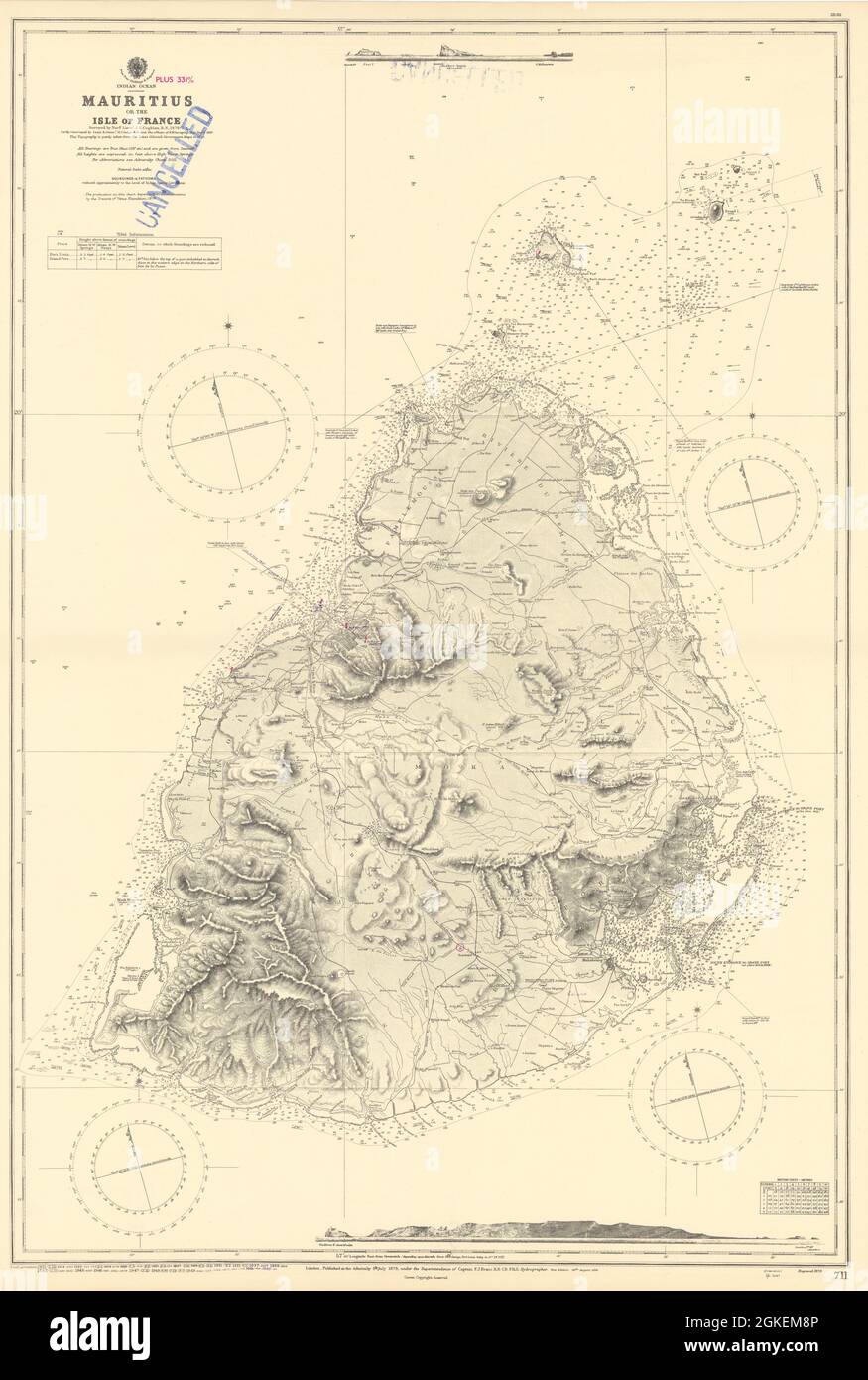 Mauritius or Isle of France, Indian Ocean. ADMIRALTY sea chart 1879 (1955) map Stock Photo