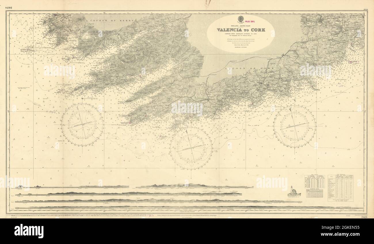 Map Of Cork Coastline Ireland South Coast - Valencia To Cork. Admiralty Sea Chart 1908 (1956) Map  Stock Photo - Alamy