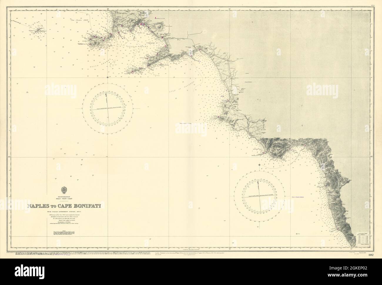 Campania coast. Naples-Cape Bonifati. Italy. ADMIRALTY sea chart 1894 (1955) map Stock Photo