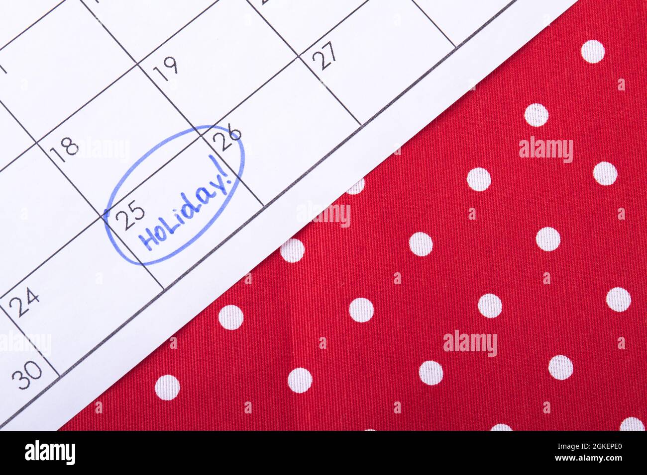 Holiday is circled in a calendar stock photo alamy