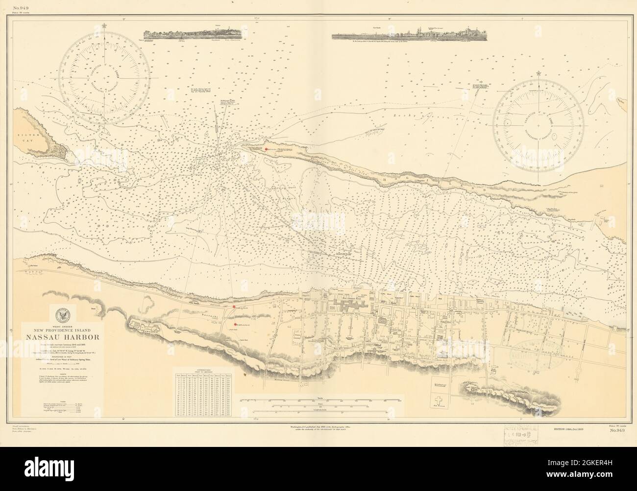 Nassau Harbour New Providence Bahamas US Navy chart town plan 1885 (1924) map Stock Photo
