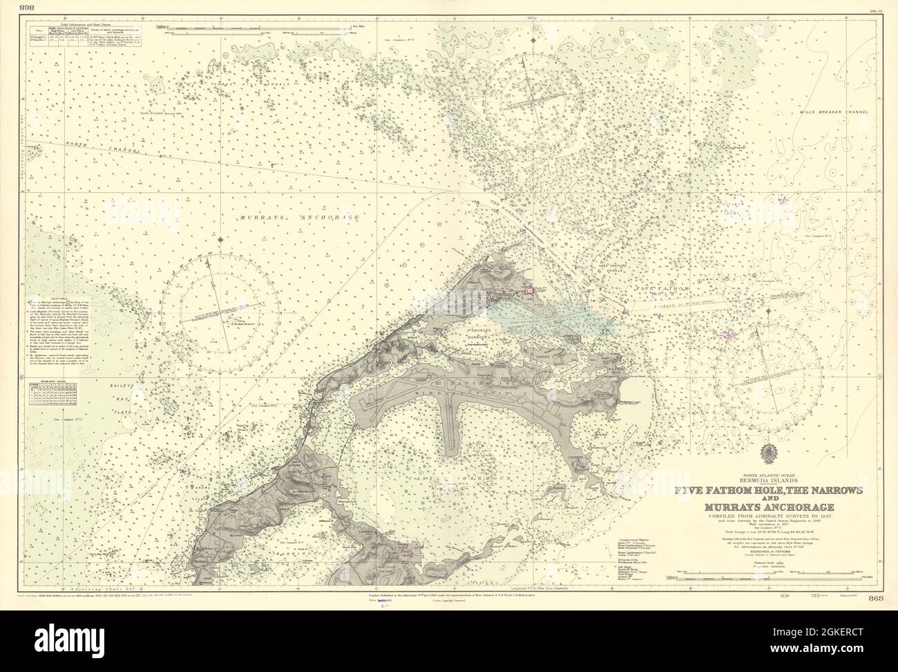 Bermuda 5 Fathom Hole Narrows Murrays Anchorage ADMIRALTY chart 1948 (1956) map Stock Photo