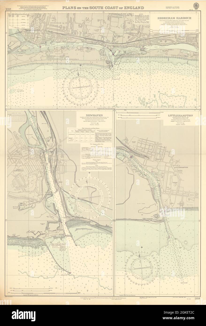 Sussex harbours Shoreham Newhaven Littlehampton ADMIRALTY chart 1950 (1955) map Stock Photo