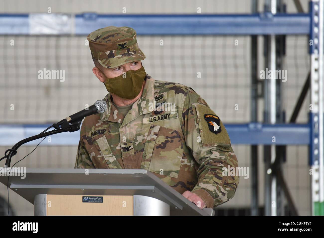 1st Combat Aviation Brigade (1 CAB), 1st Infantry Division, assumes authority from 101st Combat Aviation Brigade (101 CAB), 101st Airborne Division, transfer of authority ceremony April 1, 2021, at Storck Barracks. As the seventh iteration of Atlantic Resolve, the ceremony marked the end of a nine-month rotation for 101st CAB Soldiers out of Fort Campbell, Kentucky, and the 1st Combat Aviation Brigade from Fort Riley, Kansas. Aviation brigades deploy for nine months as a regionally allocated force supporting Atlantic Resolve focusing on strengthening bonds between allies and partners, increasi Stock Photo