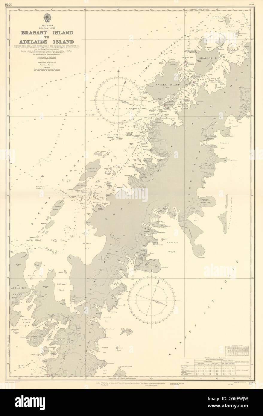 Antarctica Graham Land Brabant-Adelaide Island ADMIRALTY chart 1951 (1955) map Stock Photo