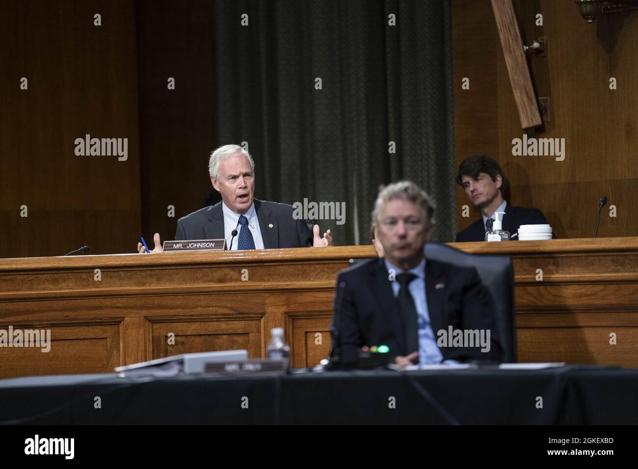 Senator Ron Johnson, R-WI, questions Secretary of State Antony Blinken during a Senate Foreign Relations committee hearing on the United States withdrawal from Afghanistan on Capitol Hill in Washington, DC, on Tuesday, September 14, 2021.      Photo by Sarah Silbiger/UPI Stock Photo