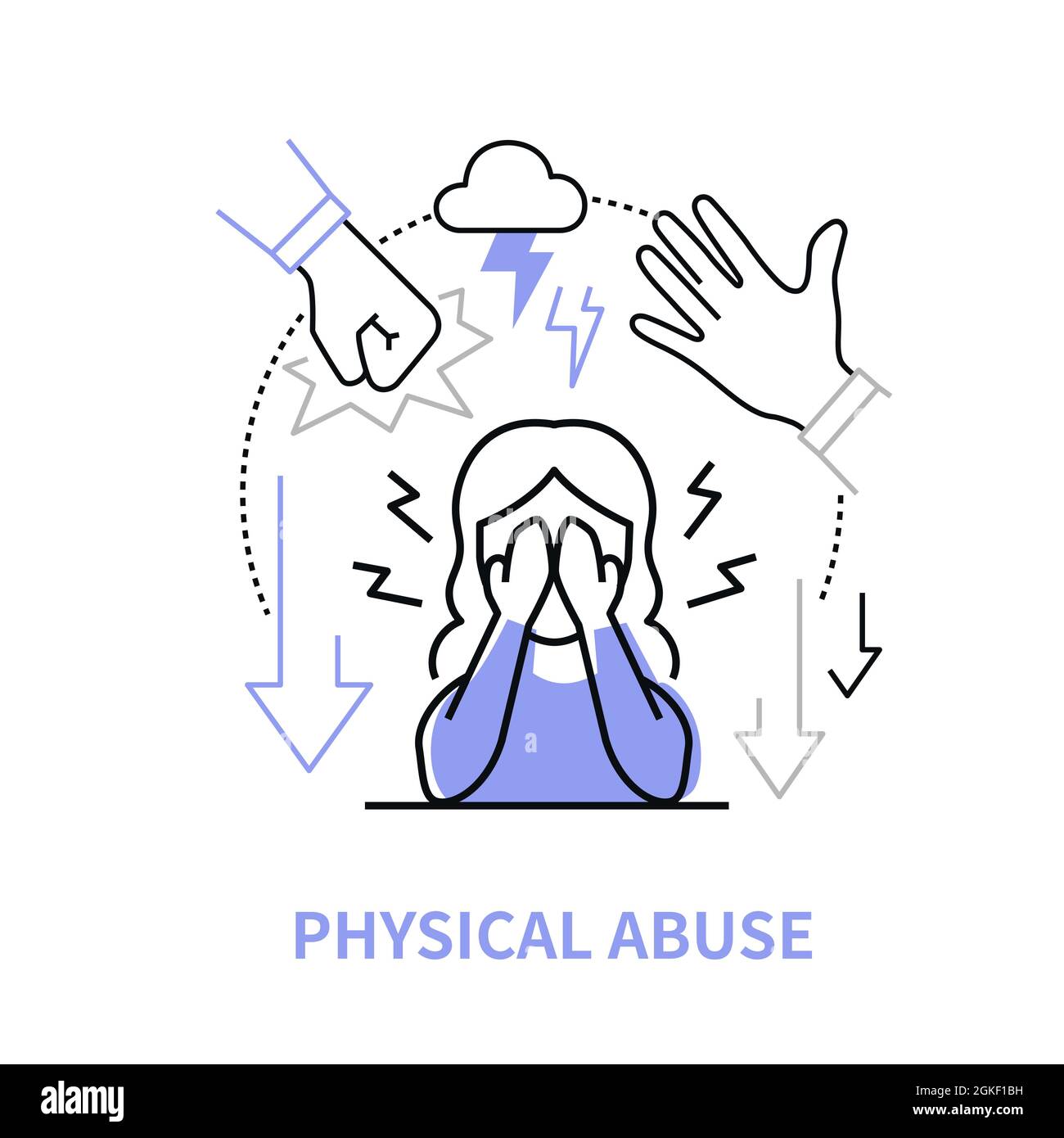 Physical Abuse - modern line design style single isolated icon. Cruel treatment, violation of the rights of a citizen, physical and moral pressure on Stock Vector