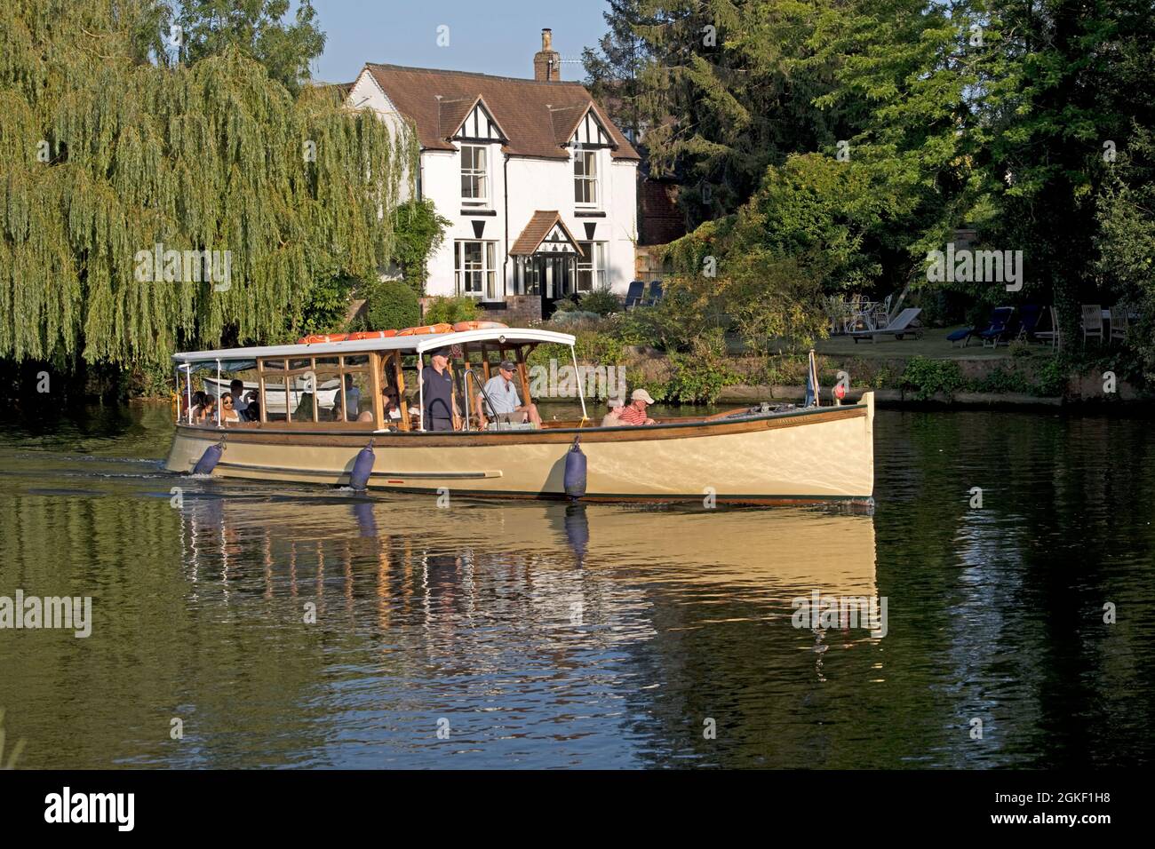 Passengers enjoying cruise on pleasure boat on River Avon Stratford UK Stock Photo