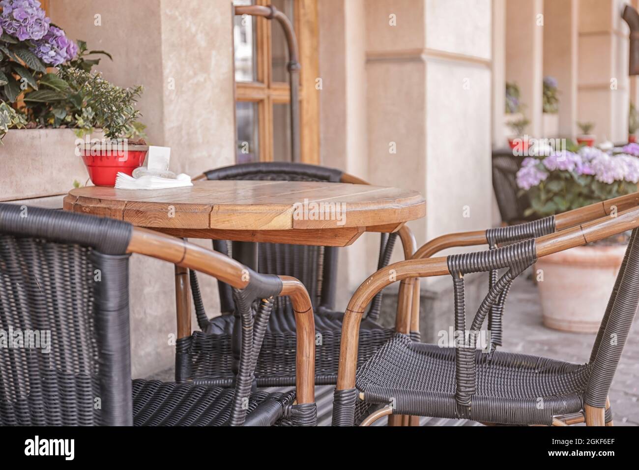 Empty Table In Open Air Cafe Stock Photo Alamy