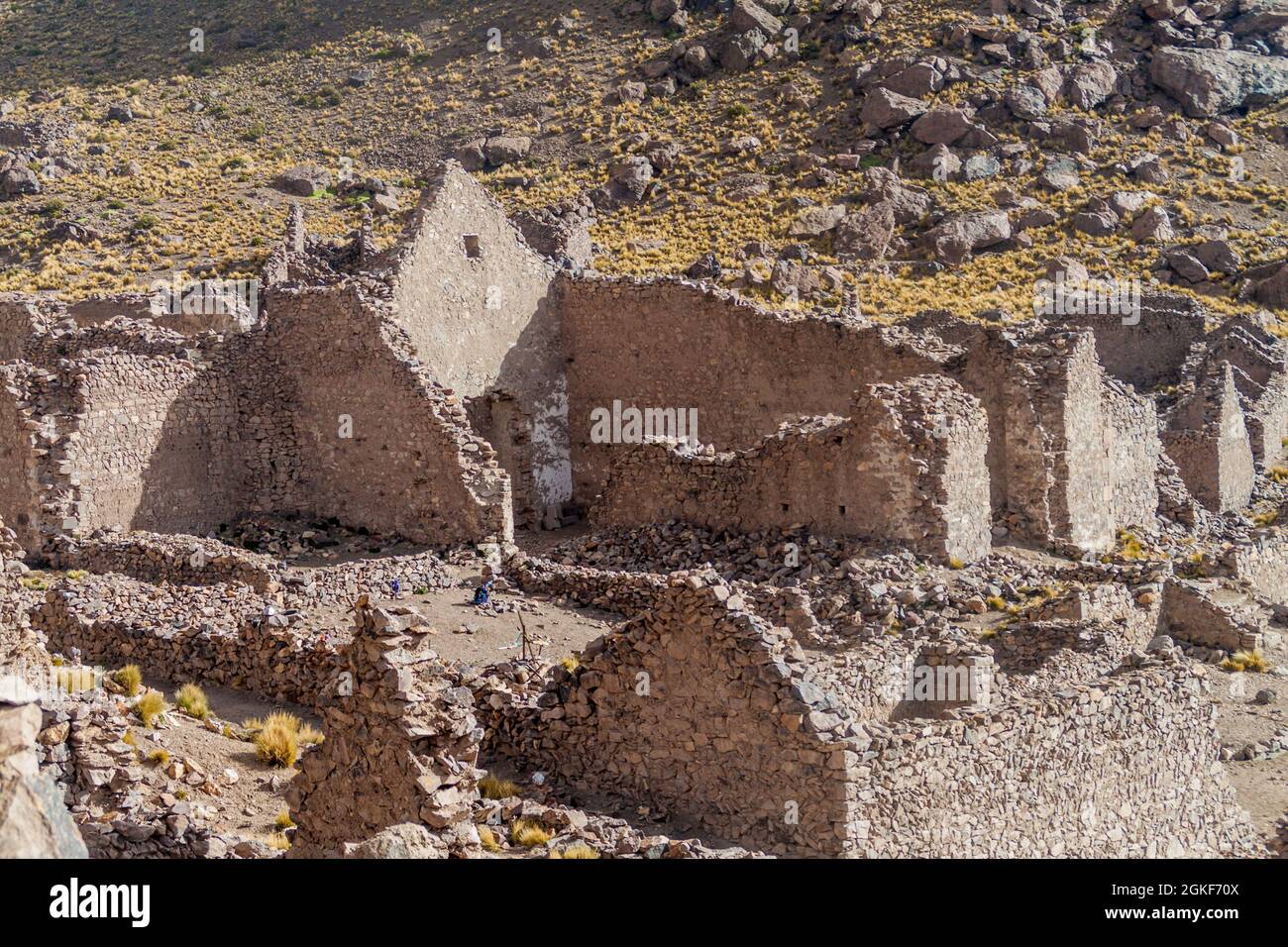 Ruins of former mining town Pueblo Fantasma, southwestern Bolivia Stock Photo