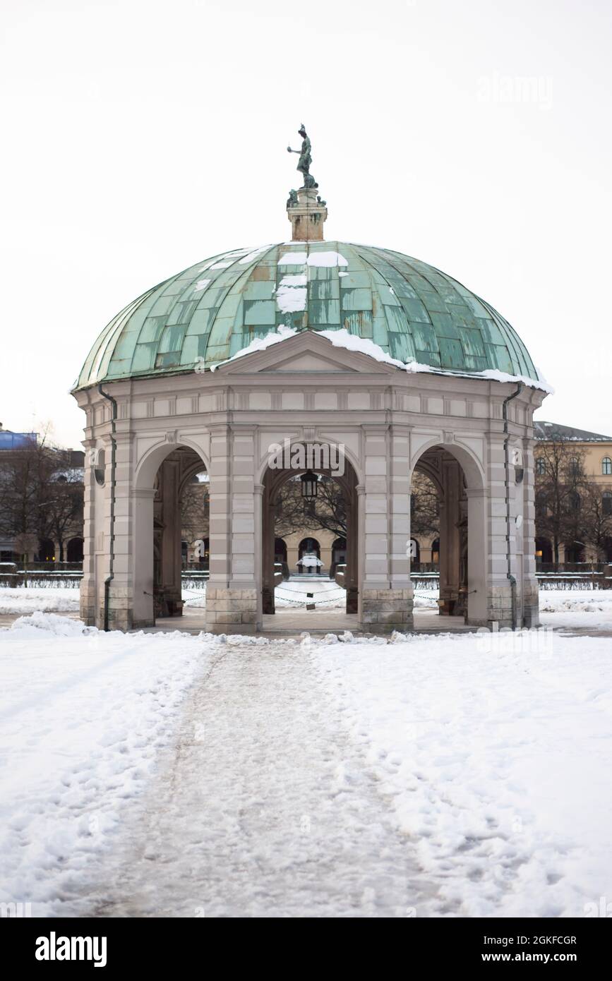 Hofgarten Diana temple during winter, Munich Germany. Stock Photo