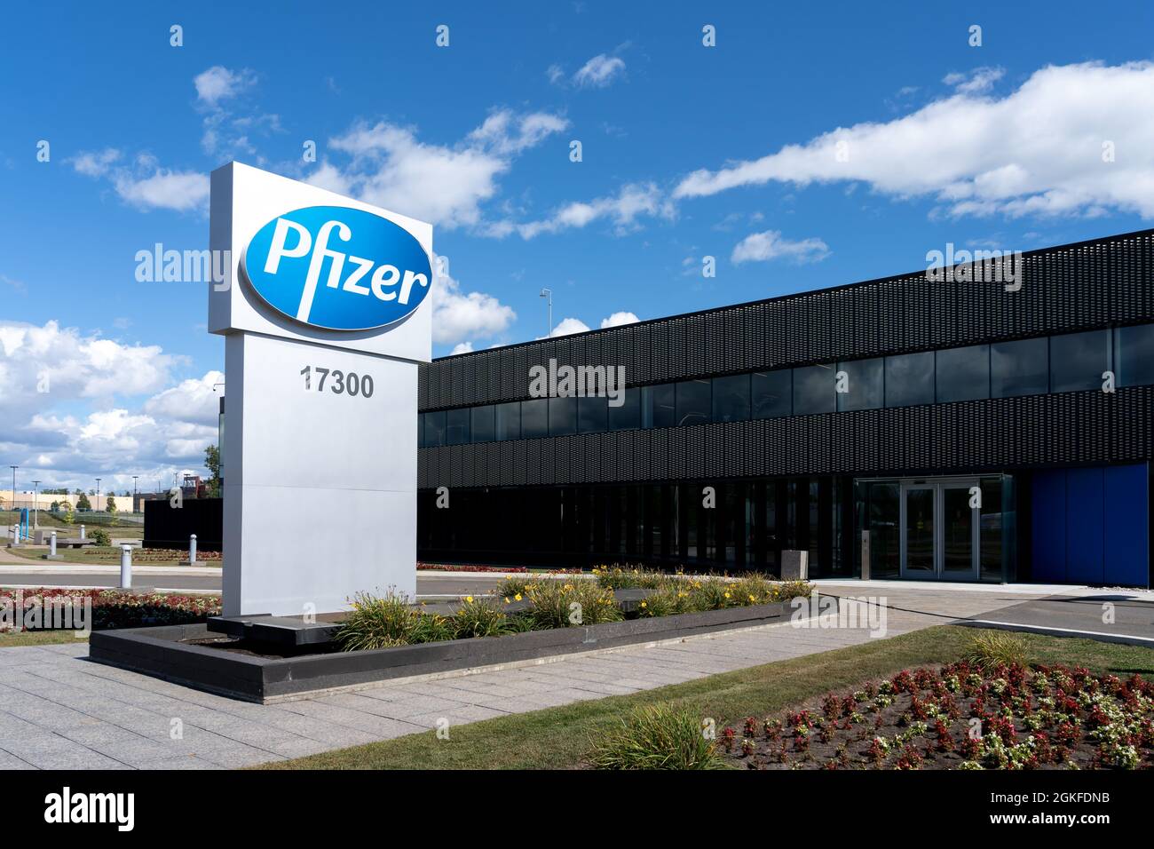 Kirkland, Quebec, Canada - September 3, 2021: Pfizer Canada head office in Kirkland, Quebec, Canada. Stock Photo