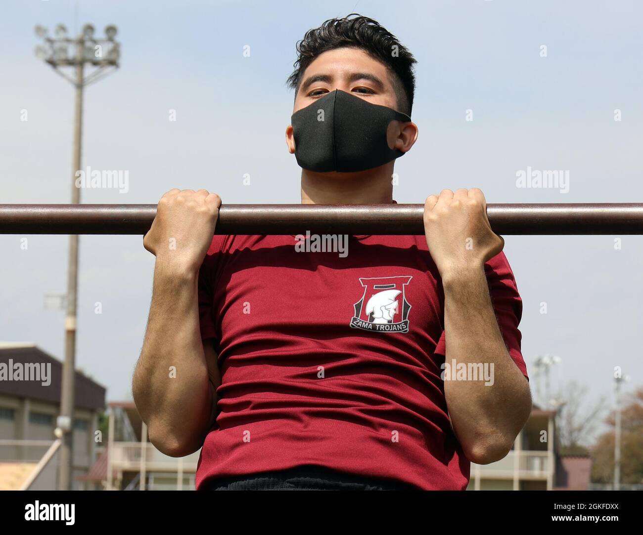 Cadet Pfc. Tyson Armstrong completes the flexed arm hang while