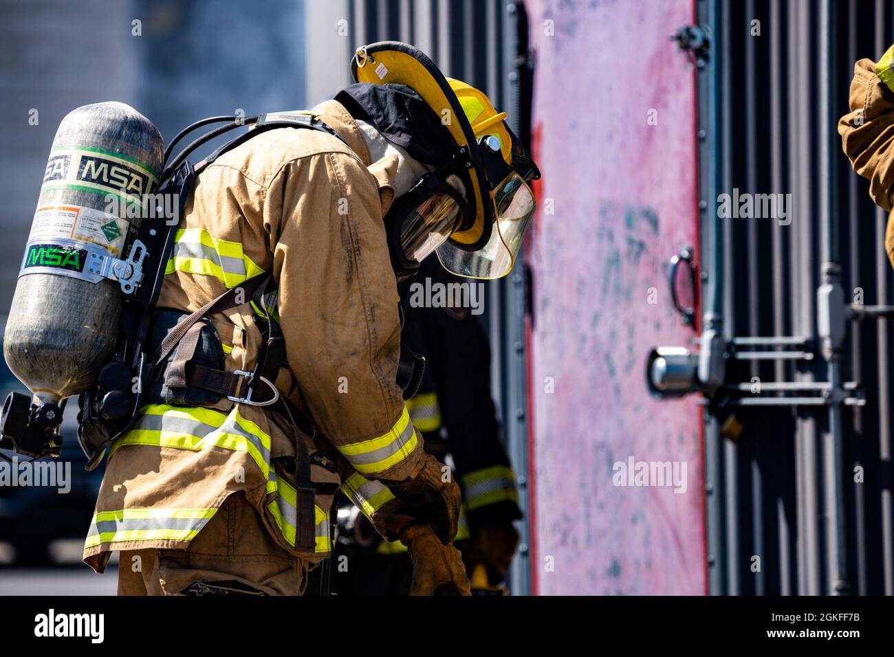 A fire protection specialist from the 143d Civil Engineering Squadron’s Fire and Emergency
