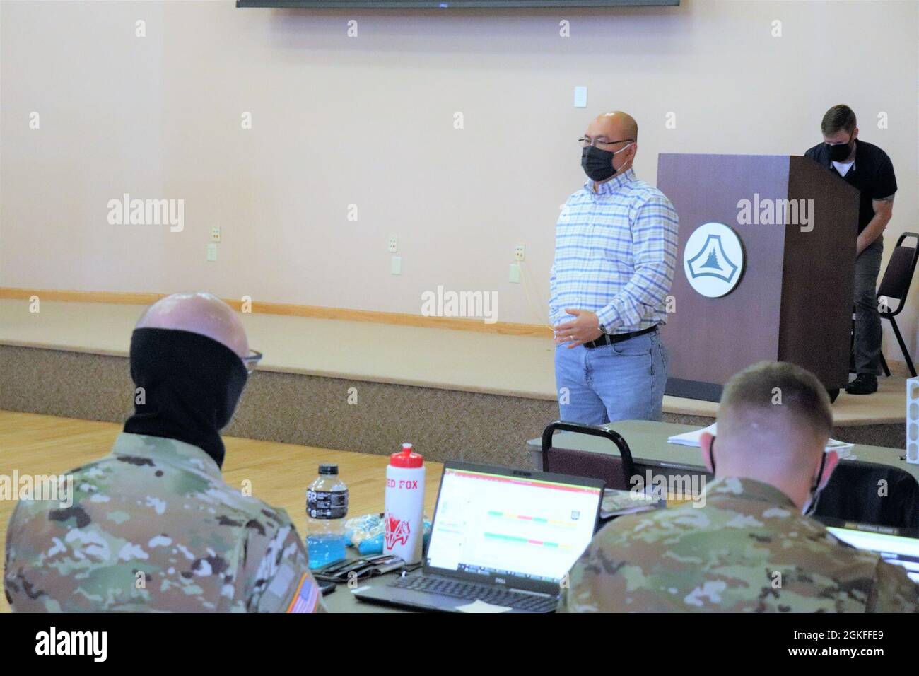 Reynaldo Vellido, range officer with the Fort McCoy Directorate of Plans, Training, Mobilization and Security (DPTMS), briefs 23 service members attending the DPTMS Training Workshop on April 8, 2021, in building 905 at Fort McCoy, Wis. This was the first workshop held by the directorate to assist unit representatives with the processes and requirements to schedule and hold training at Fort McCoy. The workshop took place April 7-8 and participants learned about range safety, range operations, range maps, and more. Stock Photo
