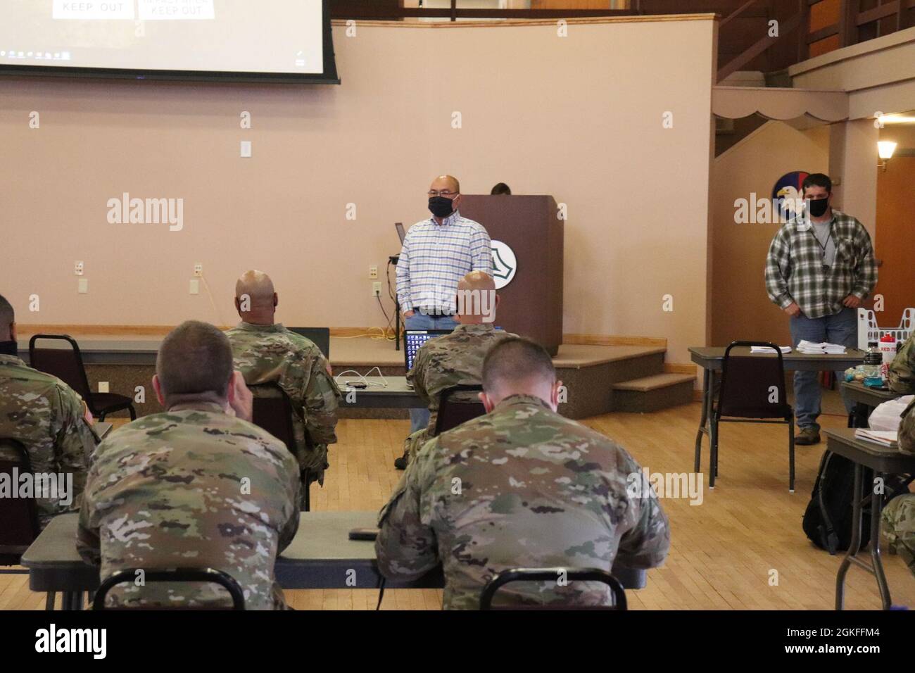 Reynaldo Vellido, range officer with the Fort McCoy Directorate of Plans, Training, Mobilization and Security (DPTMS), briefs 23 service members attending the DPTMS Training Workshop on April 8, 2021, in building 905 at Fort McCoy, Wis. This was the first workshop held by the directorate to assist unit representatives with the processes and requirements to schedule and hold training at Fort McCoy. The workshop took place April 7-8 and participants learned about range safety, range operations, range maps, and more. Stock Photo