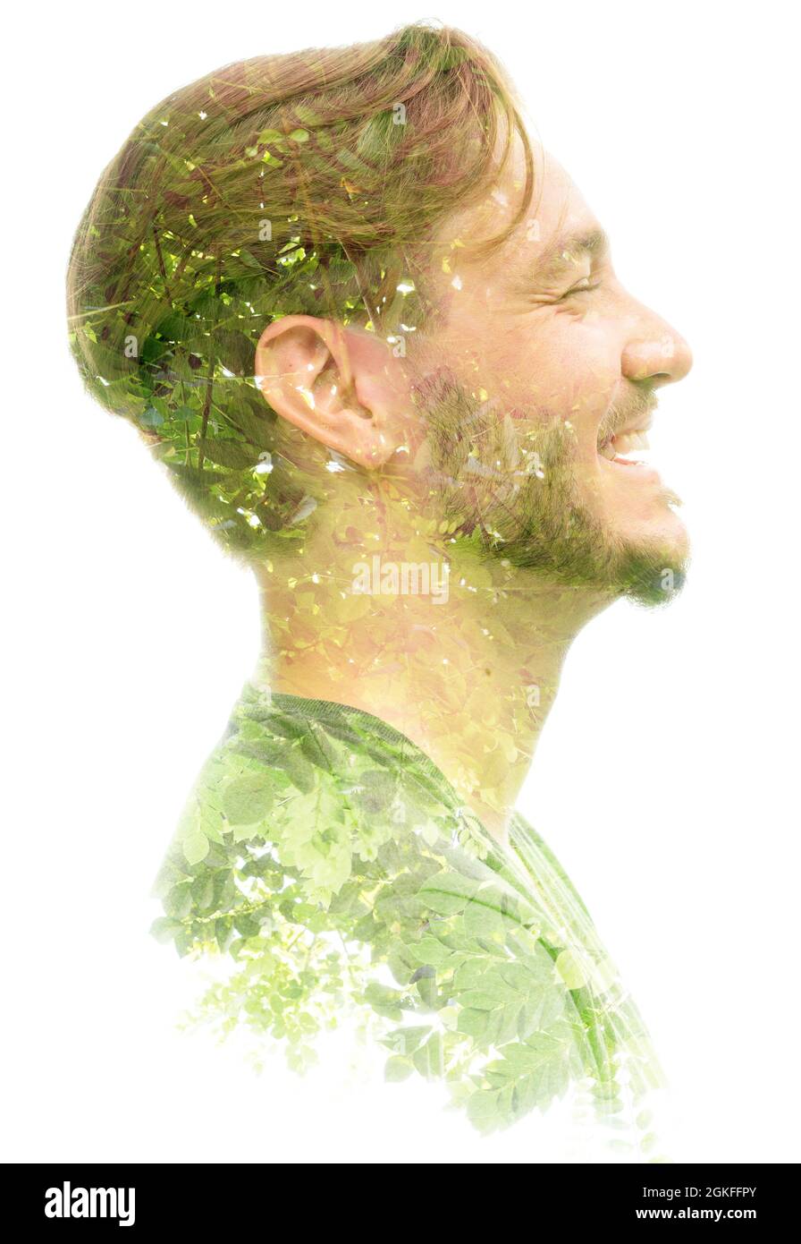 Double exposure portrait happy Cut Out Stock Images & Pictures - Alamy