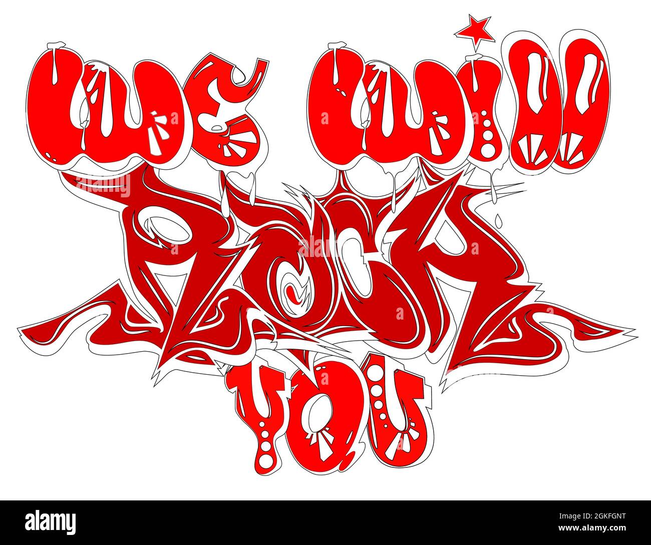 Hand sketched lettering We will rock you. Gtaffiti street art. Template for design, t-shirt, print, poster, web. Layered EPS10 vector illustration iso Stock Vector