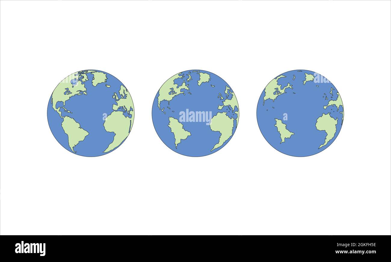 Illustration of sea level rise on planet Earth in three steps as part of climate change. Stock Vector