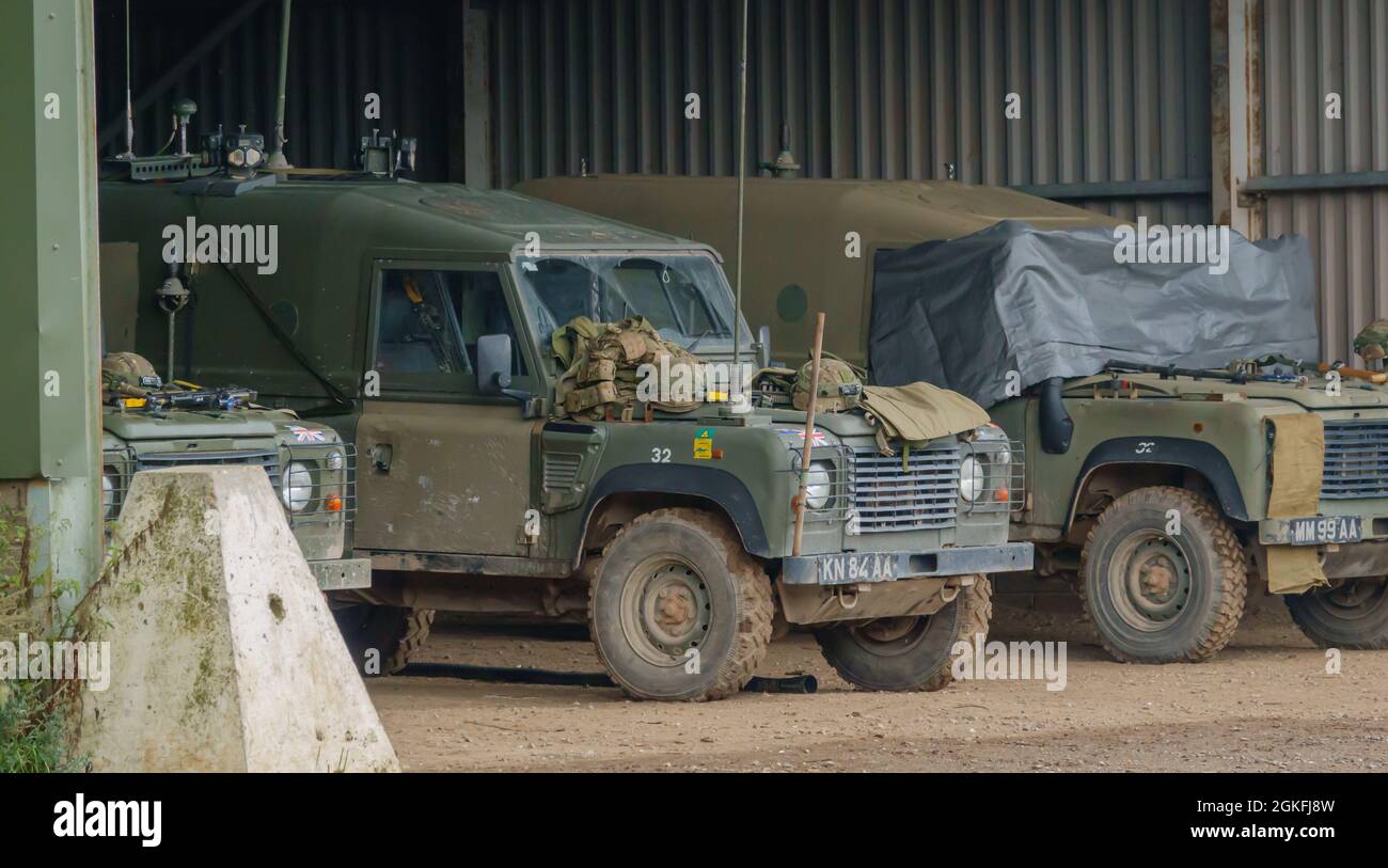 British army Land Rover Wolf 4×4 military light utility vehicle in action on a military exercise, Salisbury Plain UK Stock Photo