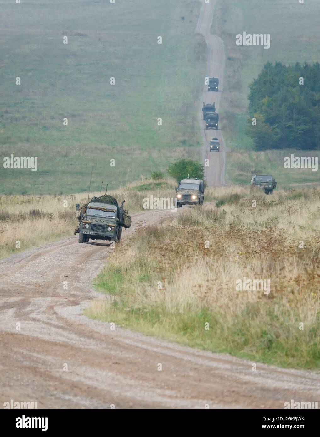 British army Land Rover Wolf 4×4 military medium utility vehicle in action on a military exercise, Salisbury Plain UK Stock Photo