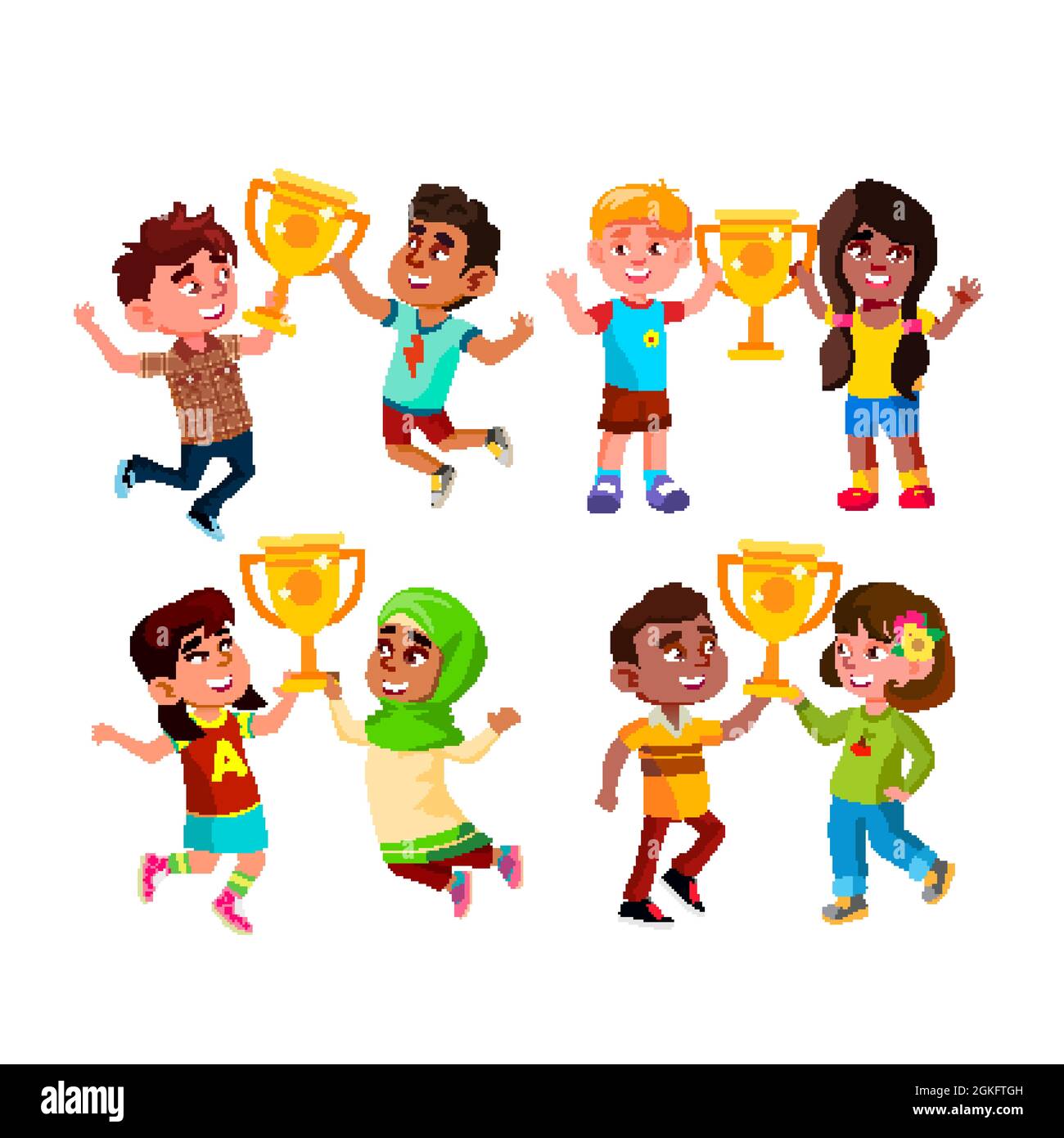 Children holding trophy Stock Vector Images - Alamy