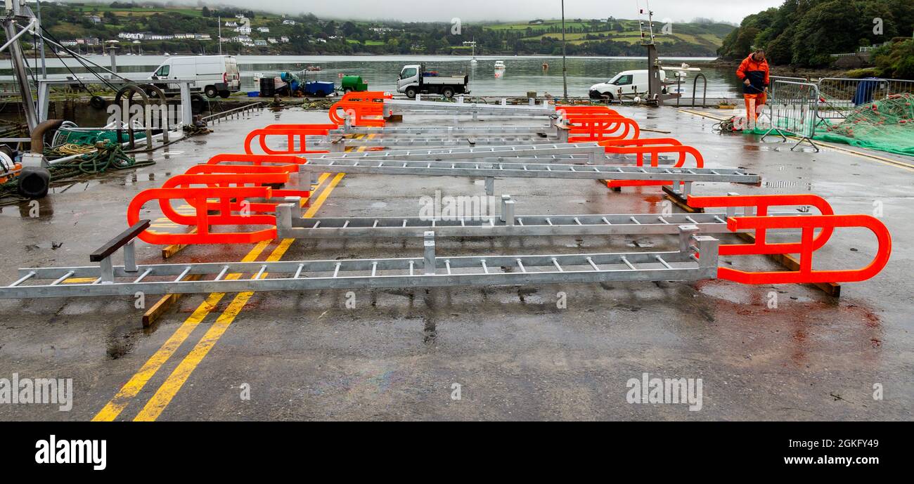 Galvanised Steel Safety Ladders waiting to be installed on a jetty
