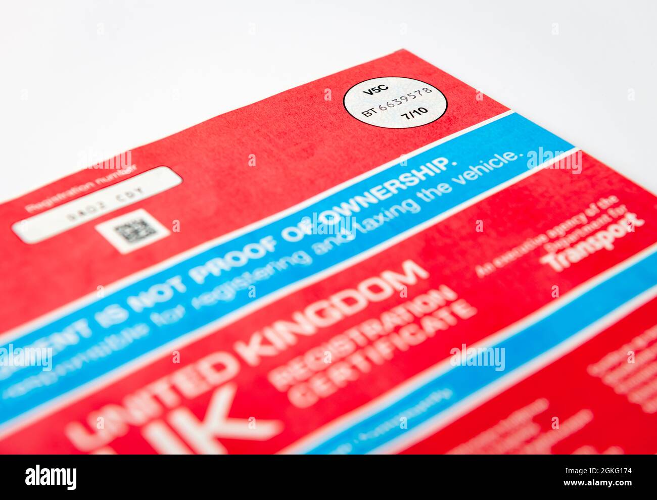 The United Kingdom vehicle registration document V5 which record a