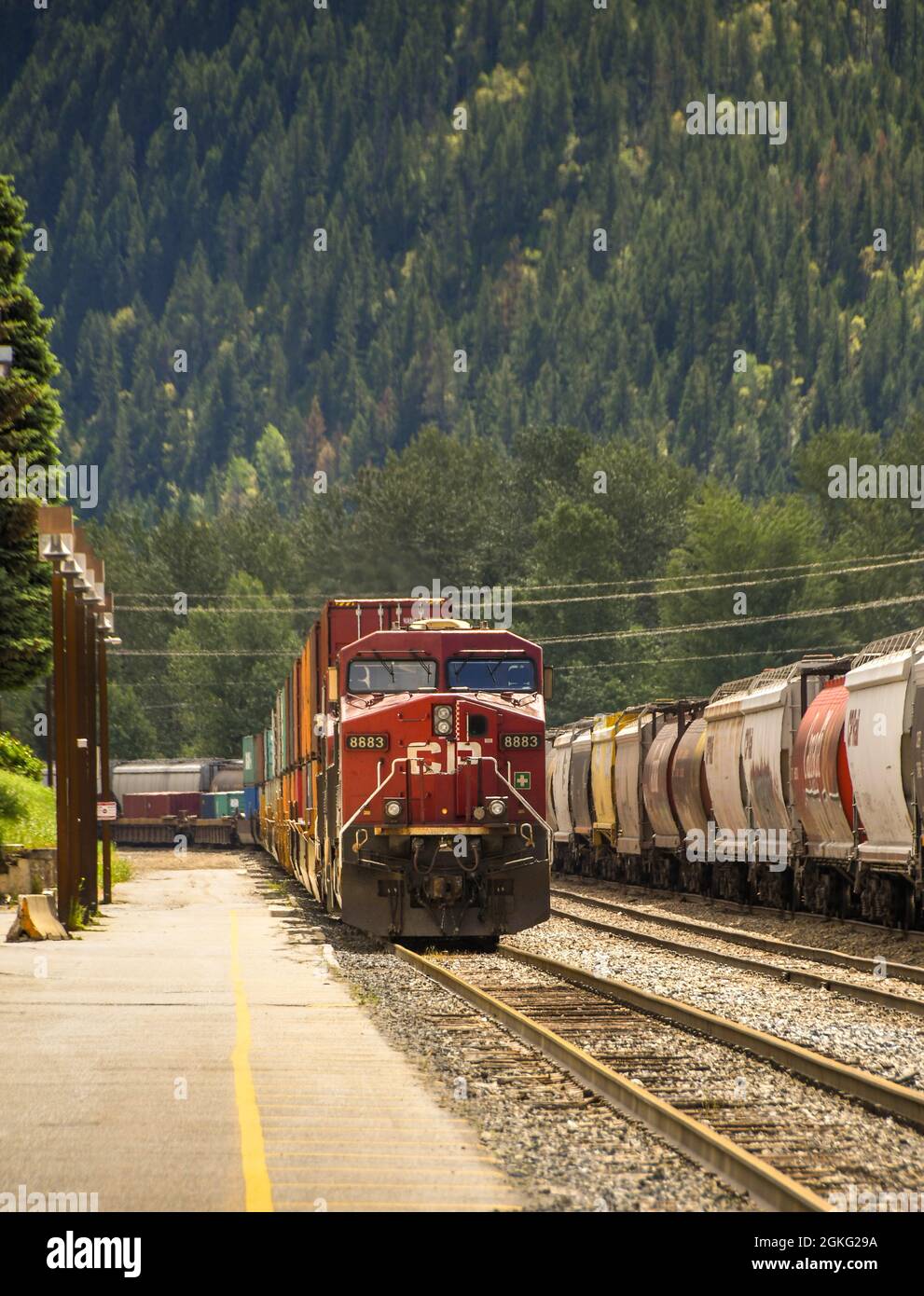 Revelstoke, British Columbia, Canada June 2018 freight train