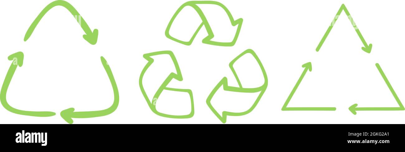 Doodle Recycle set of arrow symbols, using recycled resources. Green ...