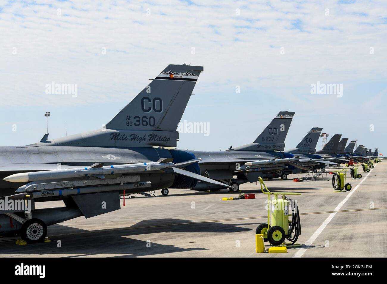 F-16 Fighting Falcon pilots with the 140th Wing, wait for take off during Sentry Savannah 2021 in Savannah, Georgia. More than 10 units and over 60 aircraft are participating in Sentry Savannah 2021, the Air National Guard’s largest air-to-air, 4th and 5th generation fighter exercise, to showcase the nation's combat aircraft readiness. Stock Photo