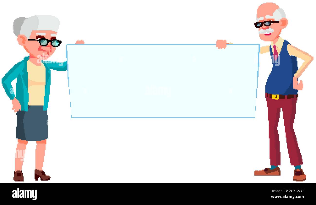 Man And Woman Senior Holding Blank Banner Vector Stock Vector Image ...