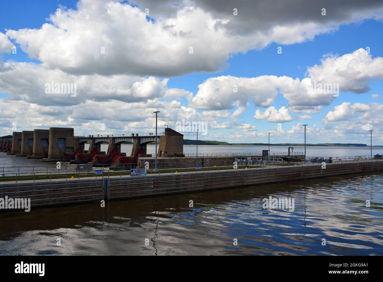 The Army Corps of Engineering Lock and Dam 13 north of Fulton, Illinois