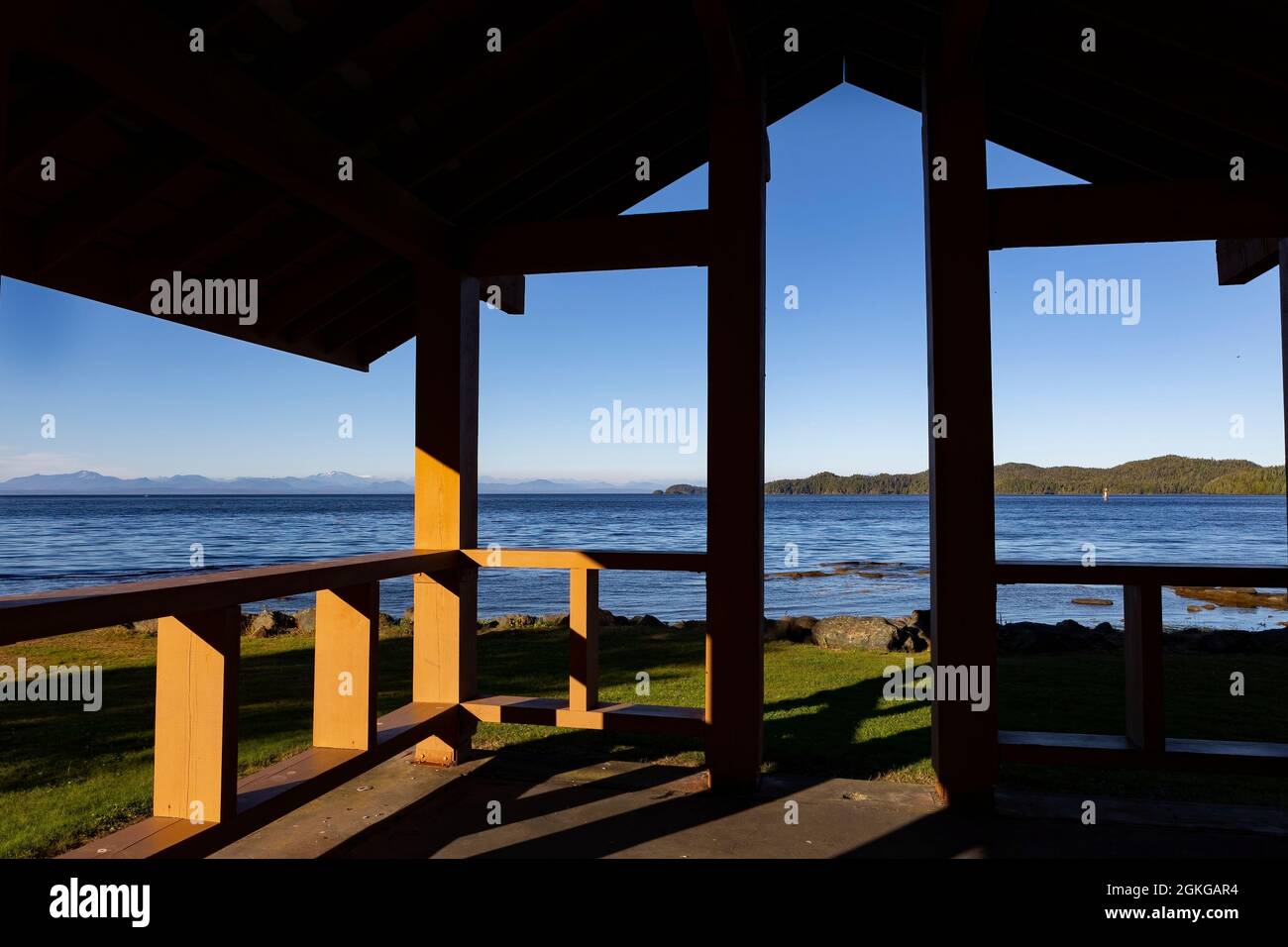 View of (and through) the Kinsmen Pavillion looking at Hardy Bay in